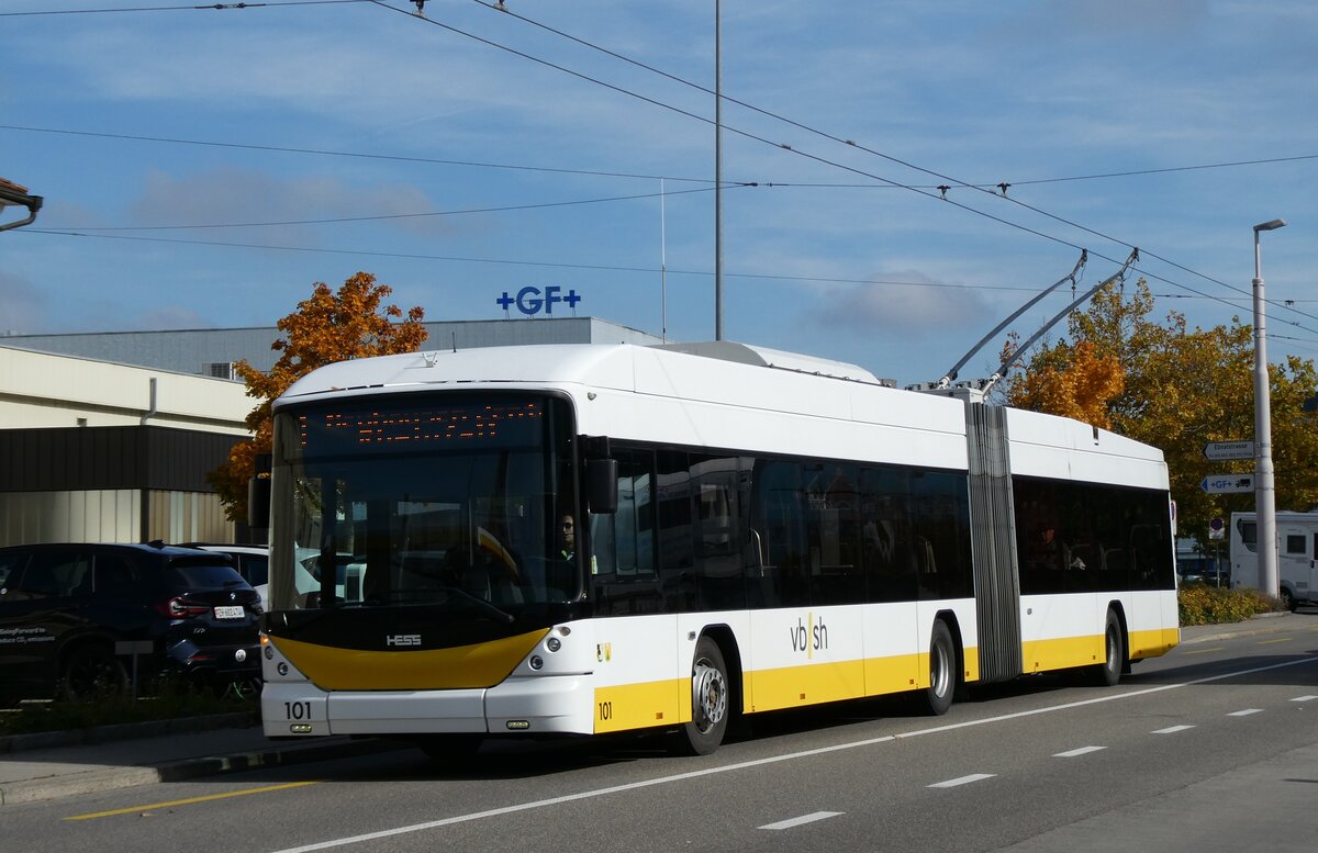 (281'113) - VBSH Schaffhausen - Nr. 101 - Hess/Hess Gelenktrolleybus am 10. Oktober 2025 in Schaffhausen, Ebnat