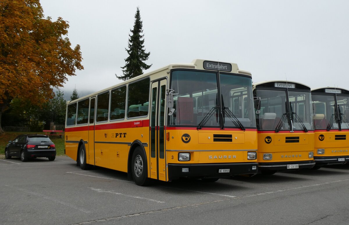(281'340) - Kolb, Grasswil - Nr. 3/BE 93'915 - Saurer/R&J (ex Schmocker, Stechelberg Nr. 3/PID 2409; ex Schmocker, Stechelberg Nr. 1; ex Gertsch, Stechelberg Nr. 1) am 12. Oktober 2025 in Schwarzenberg, R�ssli