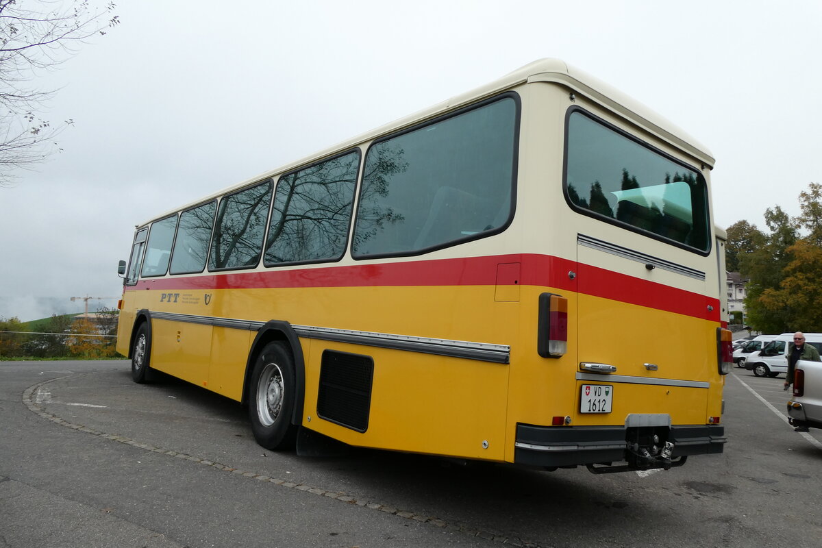 (281'360) - Riviera Carburant Lavage, St-L�gier - VD 1612 - Saurer/R&J (ex Fischer, D-Weilheim; ex ZVB Zug Nr. 141; ex ZVB Zug Nr. 41; ex P 24'354) am 12. Oktober 2025 in Schwarzenberg, R�ssli