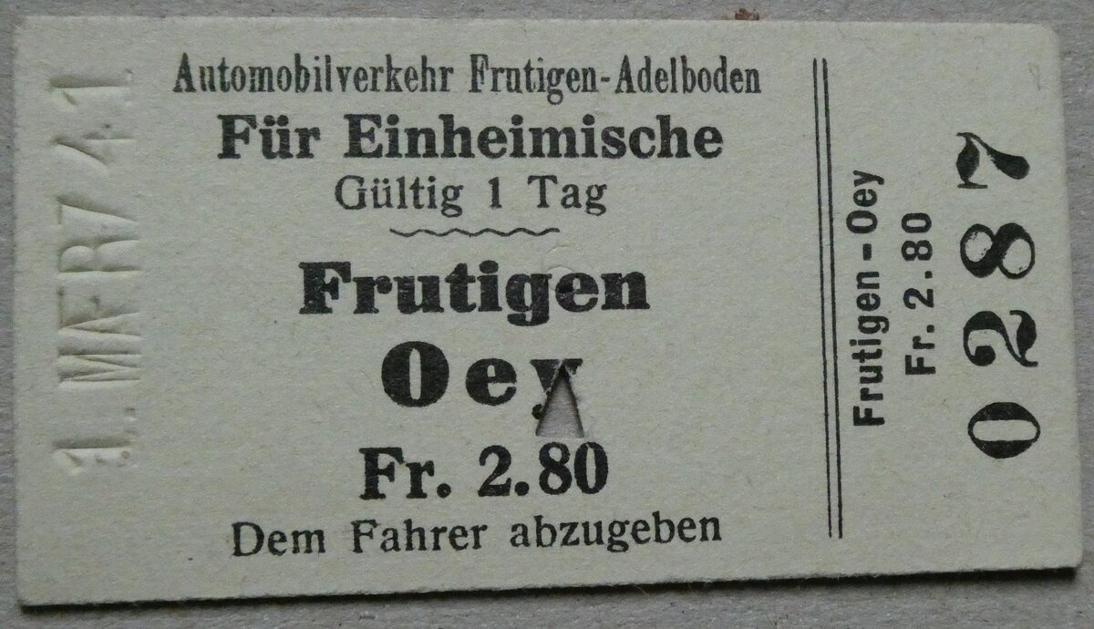 (281'570) - AFA-Einzelbillet vom 1. M�rz 1941 am 17. Oktober 2025 in Thun