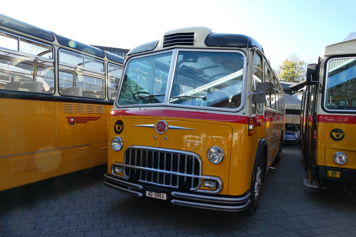 (281'609) - Stutz, Jonen - AG 6963 - FBW/R&J (ex Tanner&Lambach, Reigoldswil Nr. 2; ex Hunziker, R�schlikon; ex P 24'059; ex P 21'559) am 18. Oktober 2025 in N�fels, FBW-Museum