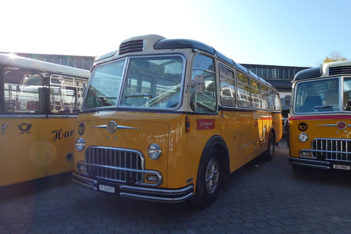 (281'619) - Gast, Reutigen -  P 24'079  - FBW/FHS (ex Nr. 1; ex Lambach, Gommiswald; ex Hotz, Rickenbach bei Wil/TG; ex P 24'079; ex P 21'579) am 18. Oktober 2025 in N�fels, FBW-Museum