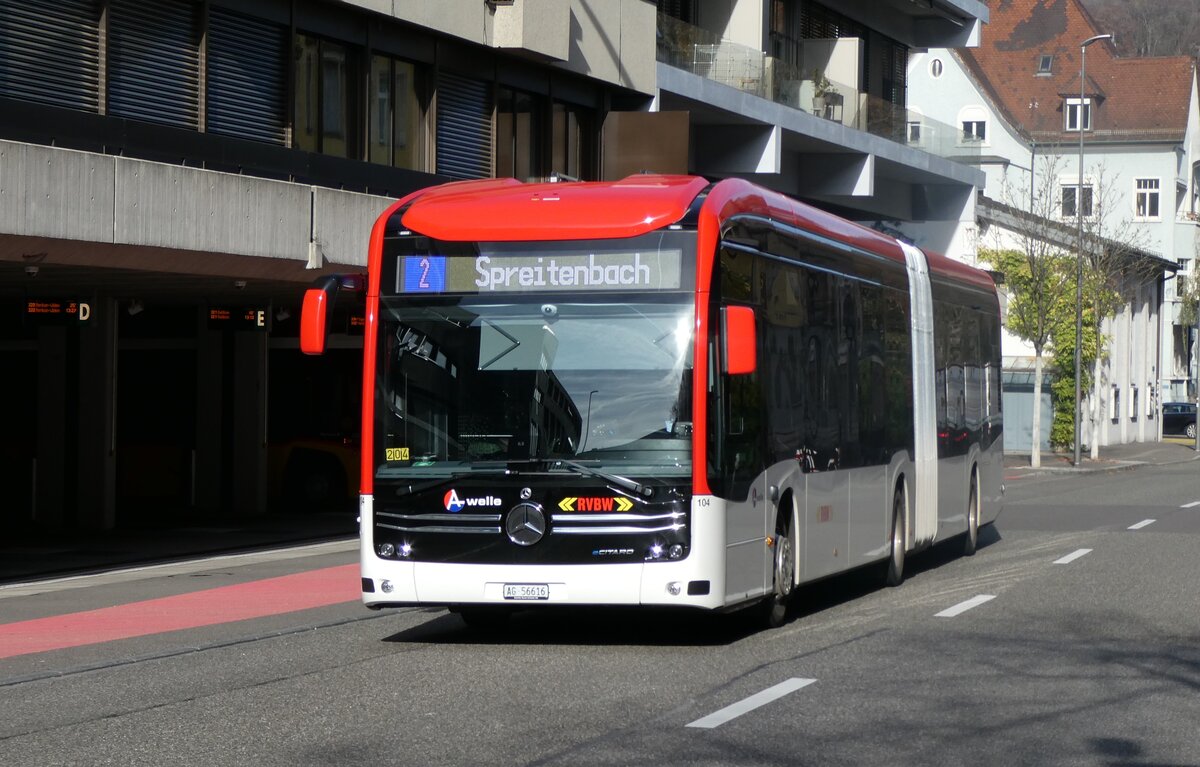 (282'289) - RVBW Wettingen - Nr. 104/AG 56'616 - eMercedes am 11. November 2025 in Baden, Postautostation
