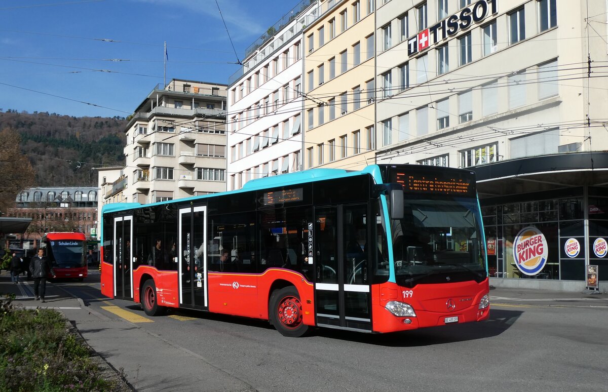 (282'355) - VB Biel - Nr. 199/BE 485'199 - Mercedes (ex Binggeli, Studen) am 13. November 2025 beim Bahnhof Biel