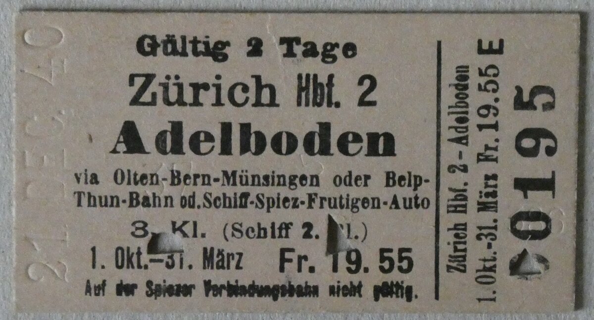 (283'182) - AFA-Einzelbillet vom 21. Dezember 1940 am 14. Dezember 2025 in Thun