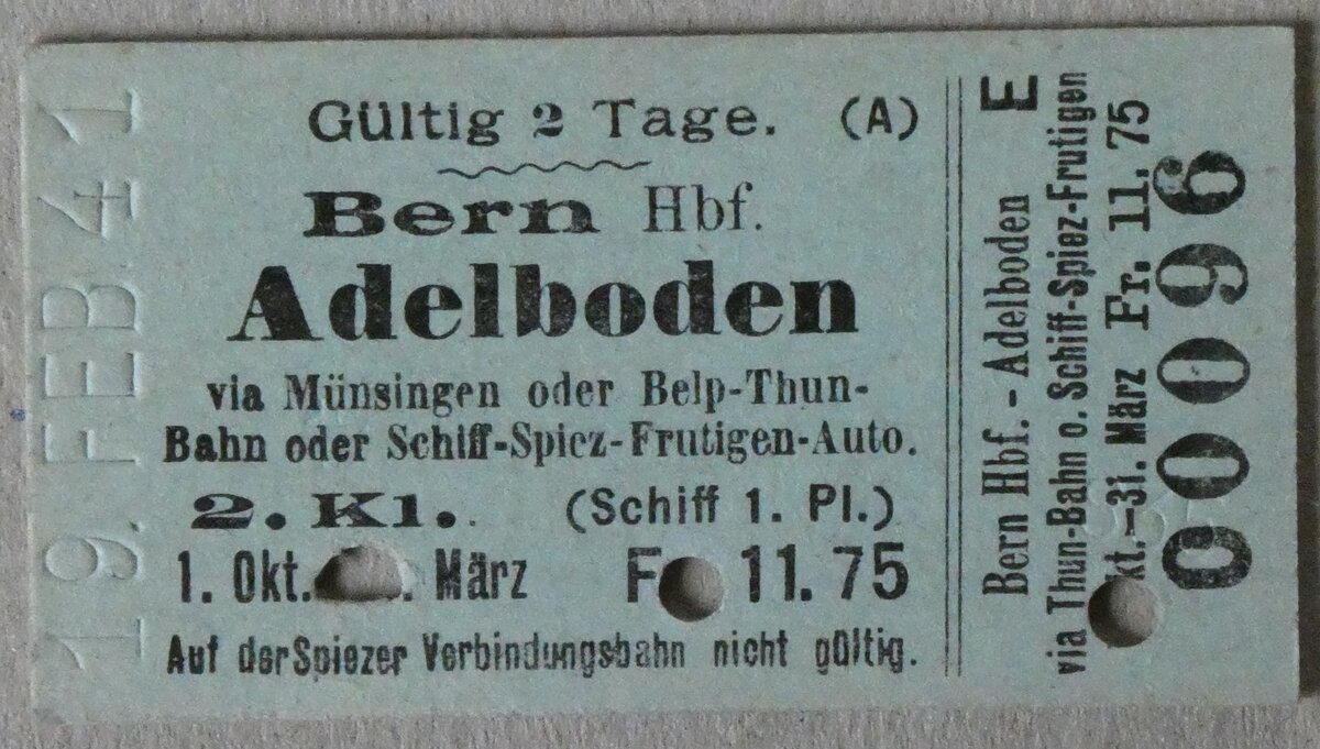 (283'189) - AFA-Einzelbillet vom 19. Februar 1941 am 14. Dezember 2025 in Thun