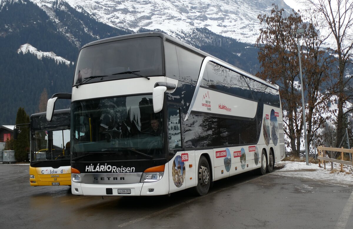 (283'664) - Hil�rio, Sch�tz - LU 266'303 - Setra am 2. Januar 2026 beim Bahnhof Grindelwald