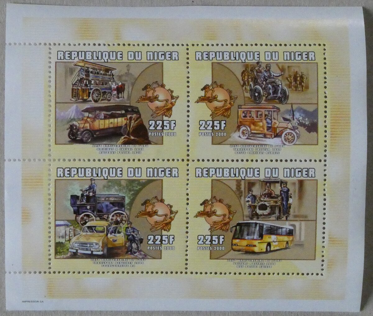 (283'772) - Aus Niger: Sonderblock mit vier Briefmarken am 9. Januar 2026 in Thun (rechts unten mit Neoplan PostAuto)