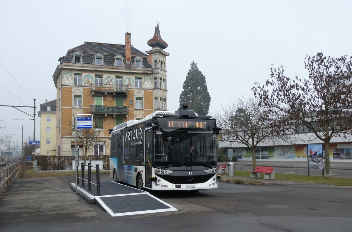 (284'205) - TGA, Arbon (Eurobus) - TG 686 - eKarsan am 16. Januar 2026 beim Bahnhof Arbon