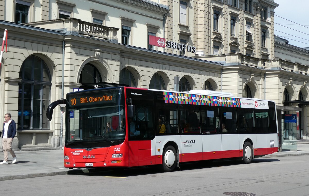 (285'997) - SW Winterthur - Nr. 232/ZH 725'232 - MAN am 6. April 2026 beim Hauptbahnhof Winterthur