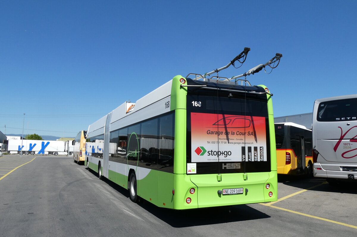 (286'432) - transN,-La Chaux-de-Fonds - Nr. 168/NE 209'168 - Hess/Hess Gelenktrolleybus am 25. April 2026 in Kerzers, Interbus