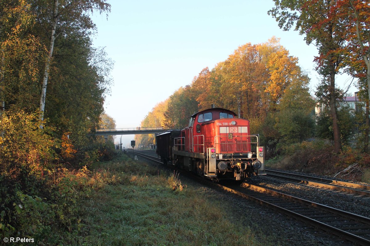 294 598-8 mit einen Rolldach Eas als Übergabe nach Waldershof kurz vorm Ziel. 17.10.17