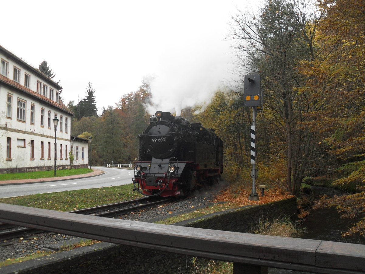 31.10.2016: 99 6001 bei der Einfahrt in Alexisbad.