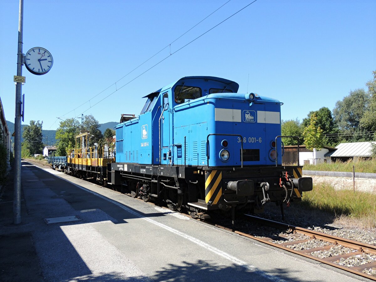 346 001-6 D-PRESS mit Bauzug in Oberammergau am 19.08.2012.