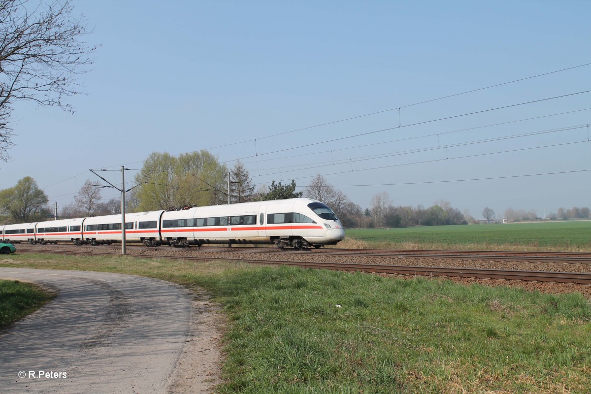 411 018-5  Plauen Vogtland  als ICE 1745 Düsseldorf - Dresden bei Borsdorf bei Leipzig. 29.03.14