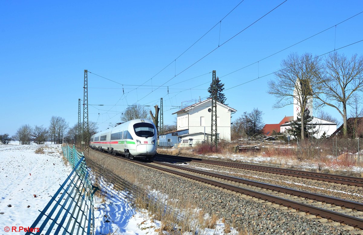 411 056-5  Waren Müritz  als ICE 23 Dortmund - Wien bei Moosham. 13.02.21