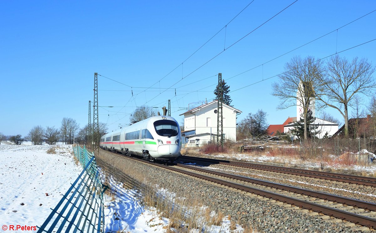 411 056-5  Waren Müritz  als ICE 23 Dortmund - Wien bei Moosham. 13.02.21