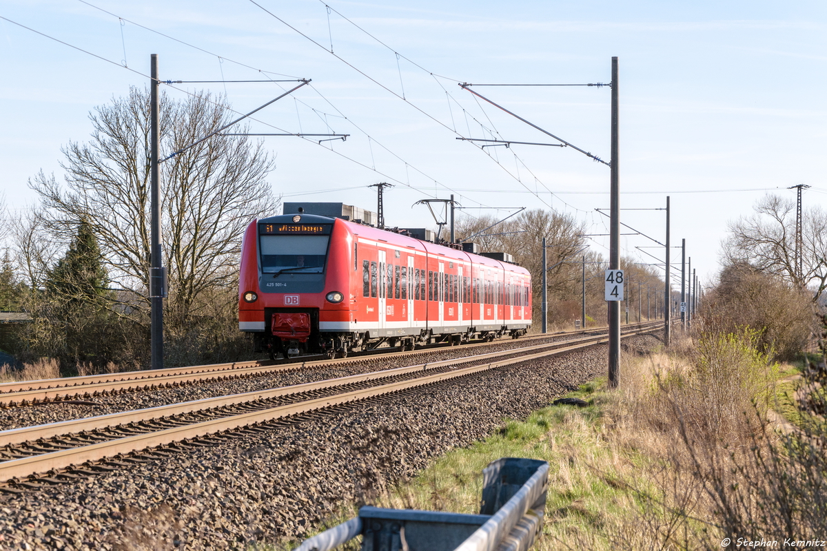 425 501-4 S-Bahn Mittelelbe als S1 (S 39052) von Schönebeck-Bad Salzelmen nach Wittenberge in Demker. 01.04.2016