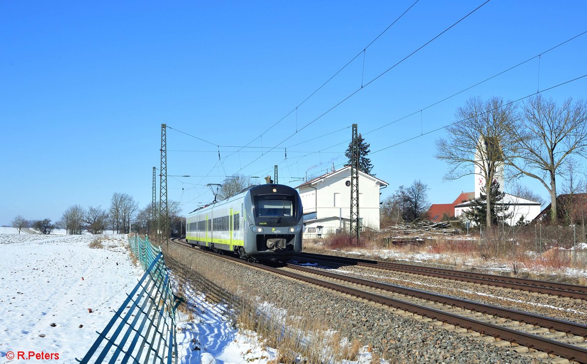 440 916 als RB 51 84191 Neumarkt/Oberpfalz - Plattling bei Moosham. 13.01.21