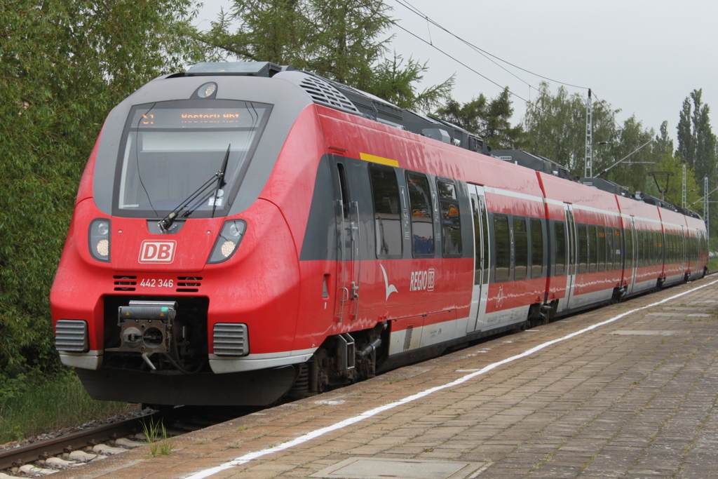 442 346 als S1(Warnemünde-Rostock)bei der Einfahrt gegen 12:21 Uhr im Haltepunkt Rostock-Holbeinplatz.17.05.2019