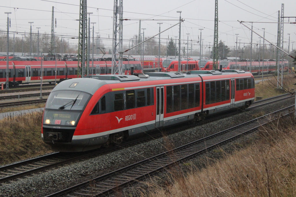 642 579 als RB11(Tessin-Wismar)bei der Einfahrt im Rostocker Hbf.07.01.2023