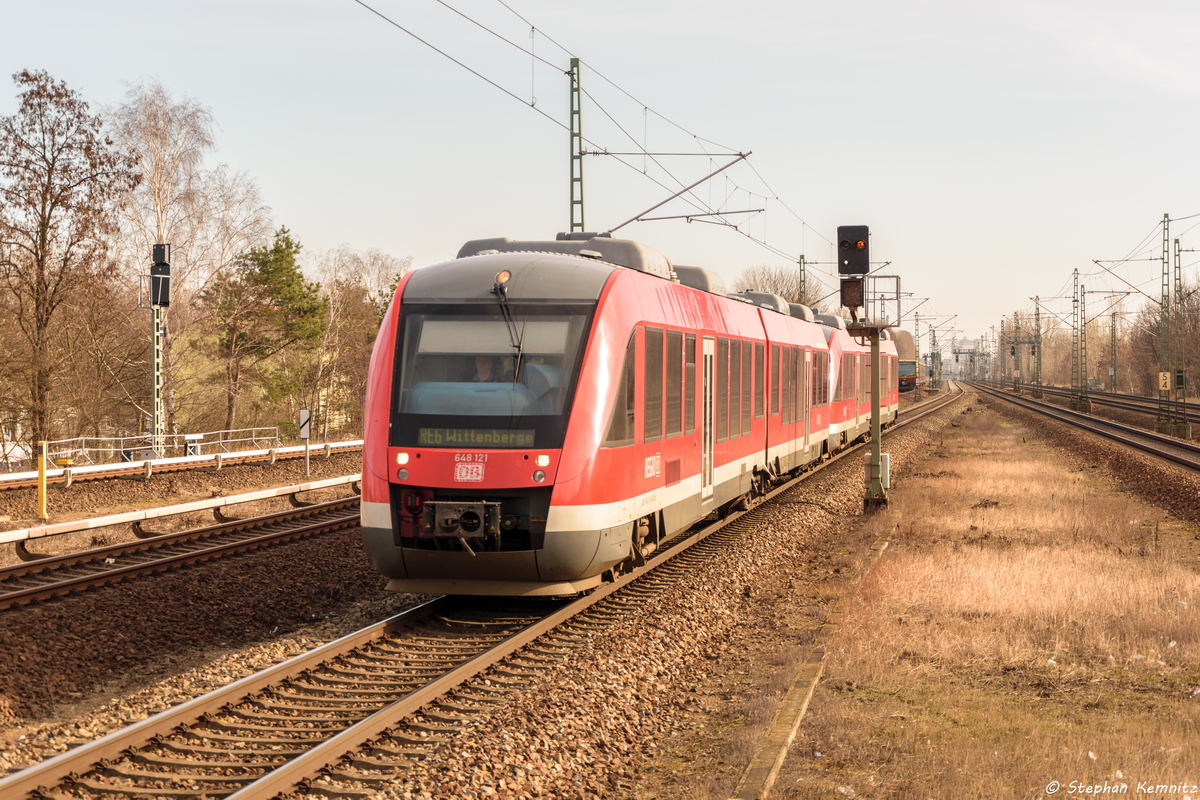 648 121-1 & 648 113-8 als RE6  Prignitz-Express  (RE 3626) von Berlin Gesundbrunnen nach Wittenberge, bei der Einfahrt in Berlin Jungfernheide. 03.03.2017