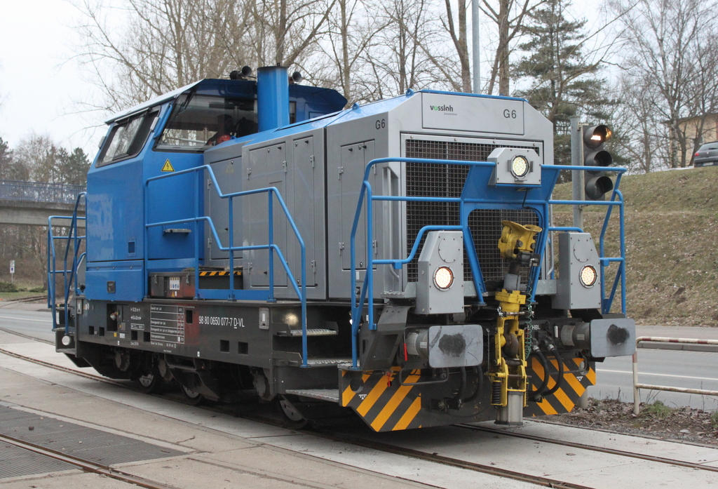 650 077-7 der Firma Vossloh Locomotives GmbH stand am Nachmittag im Rostocker Fracht und Fischereihafen.15.02.2018