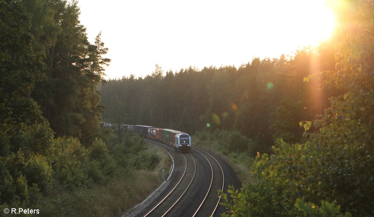 761 005-9 mit einem Elbtal Umleiter Containerzug im Wald bei Unterthölau. 23.07.21