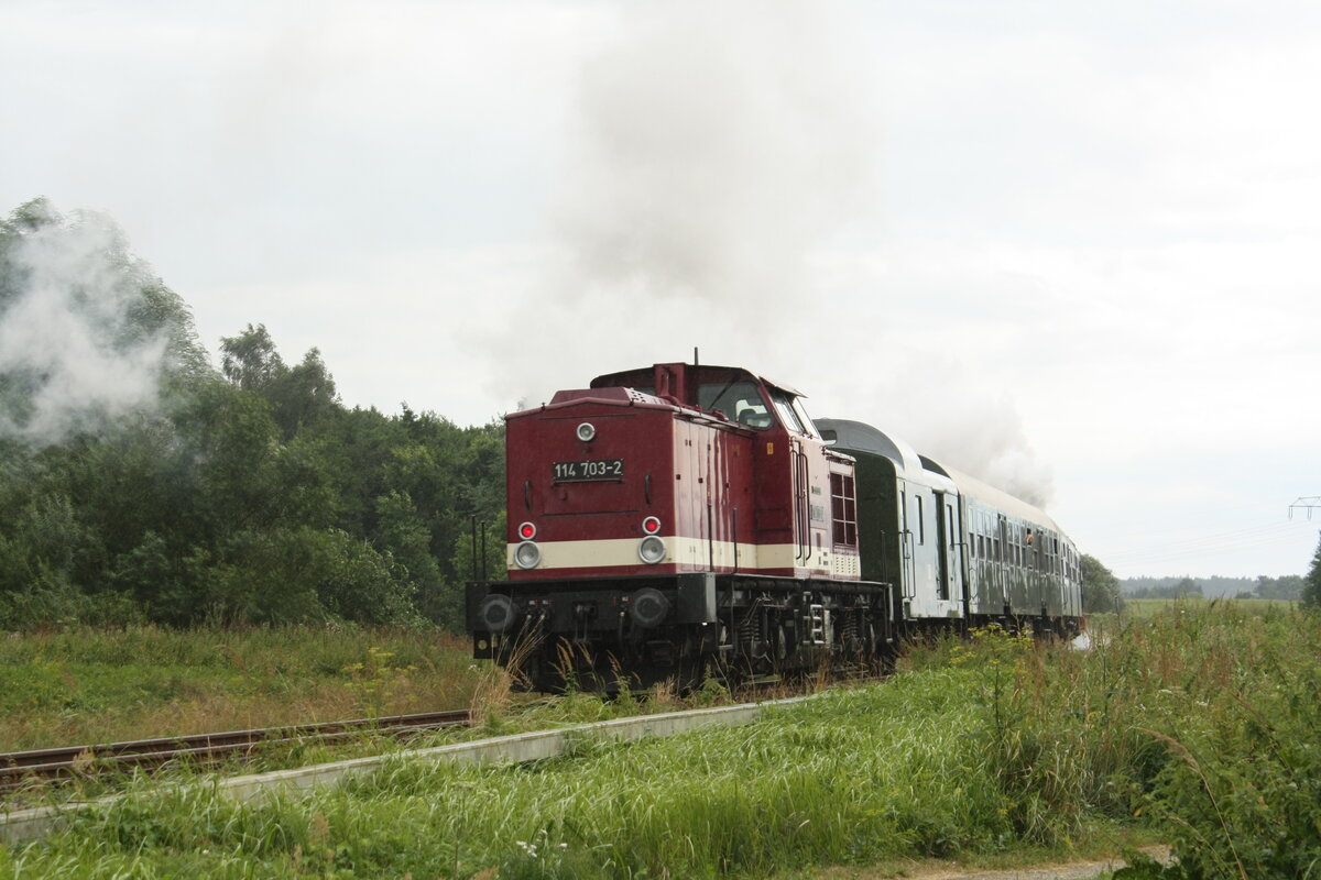 86 1744 und 114 703 (203 230) mit Ziel Lauterbach Mole kurz hinter Bergen auf R�gen am 31.7.21