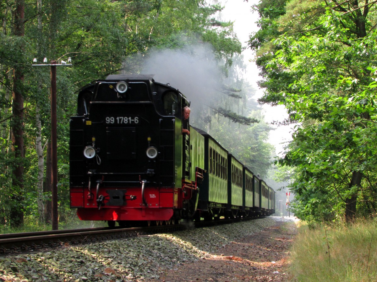 99 1781-6 durcheilt mit P 105 die Baaber Heide am 29.07.2014