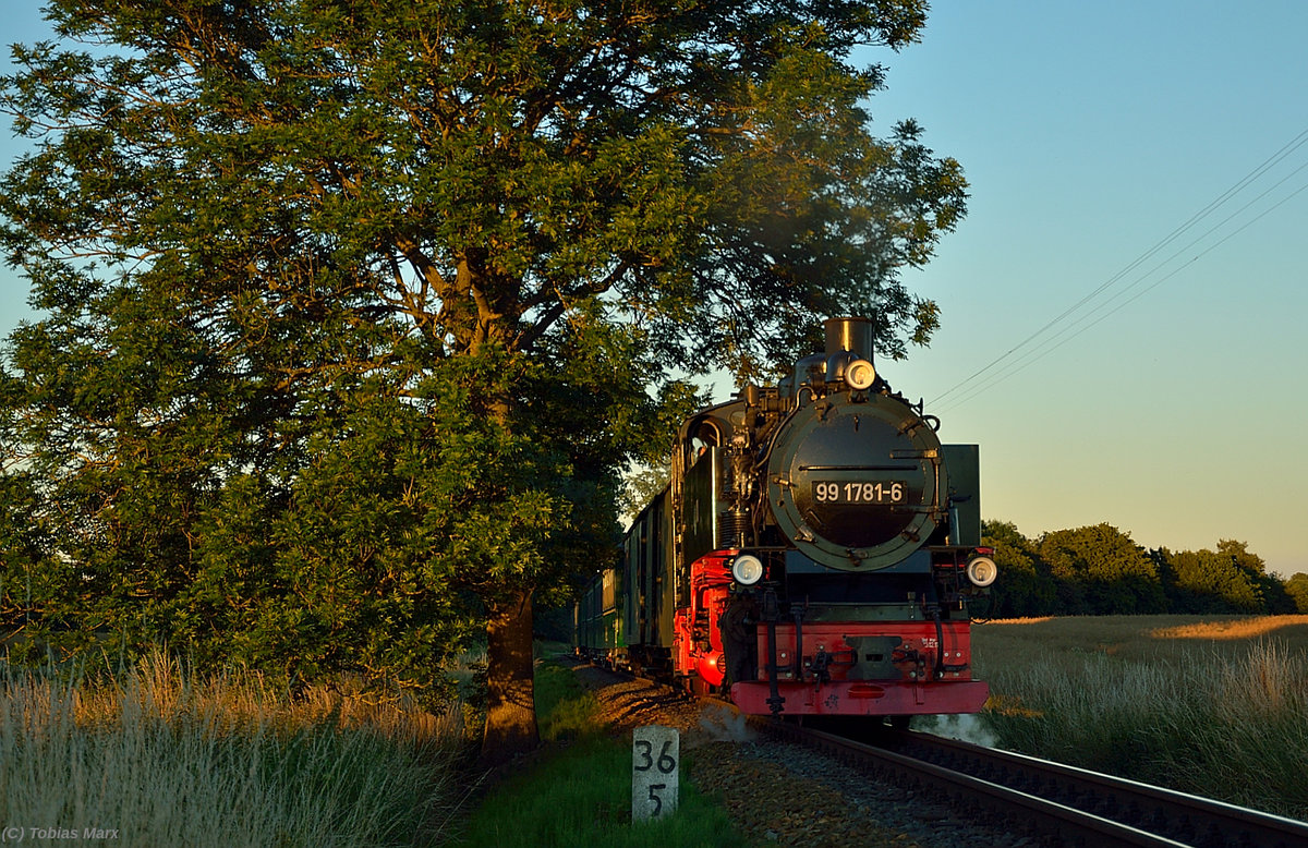 99 1781-6 mit P 112 zwischen Beuchow und Putbus am 20.07.2016