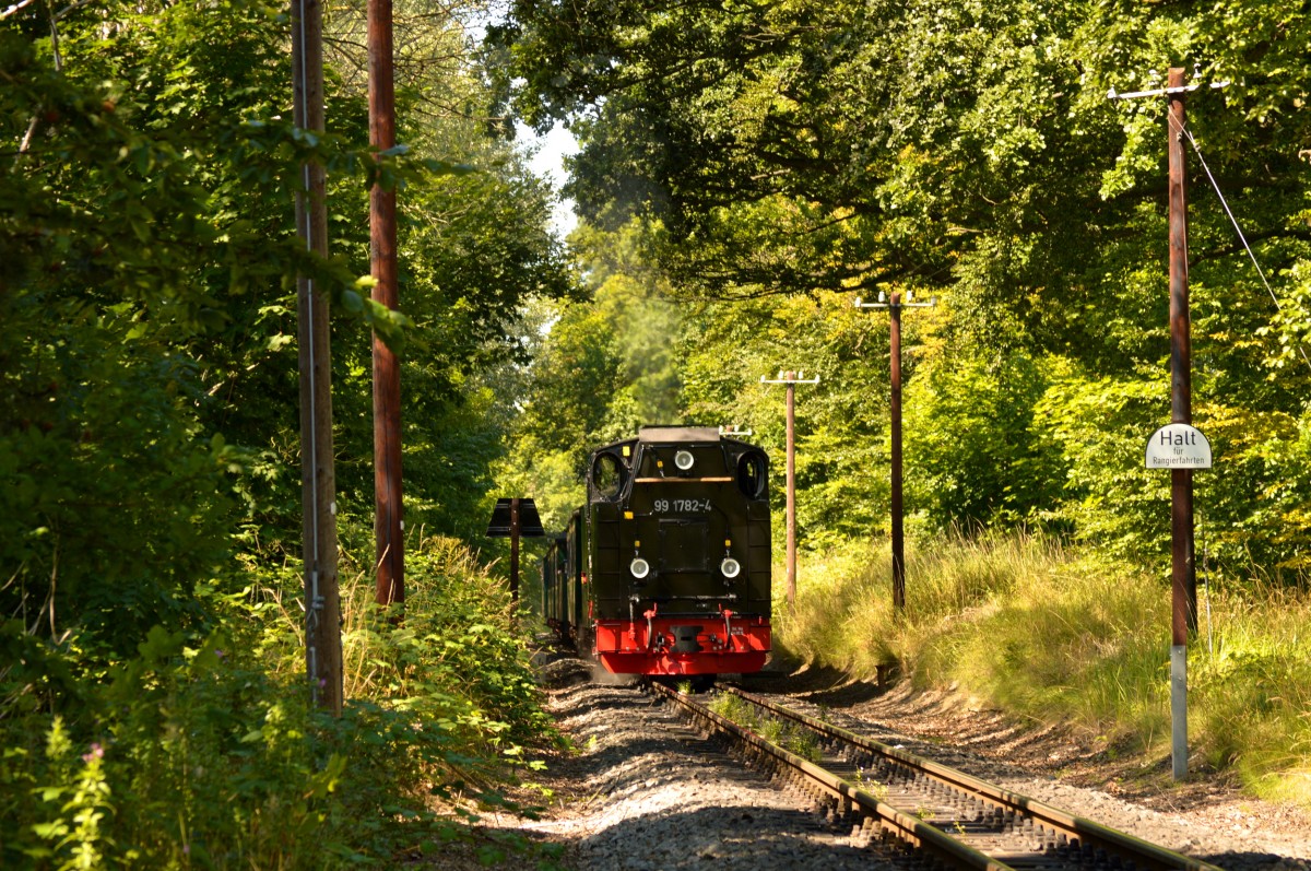 99 1782-4 beim Halt an der Selliner Trapeztafel am 03.08.2015 mit P 225