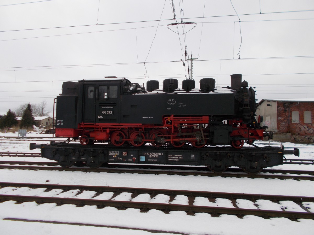 99 1783 wurde,am 07.Februar 2015,von Putbus nach Bergen/Rügen gebracht.
