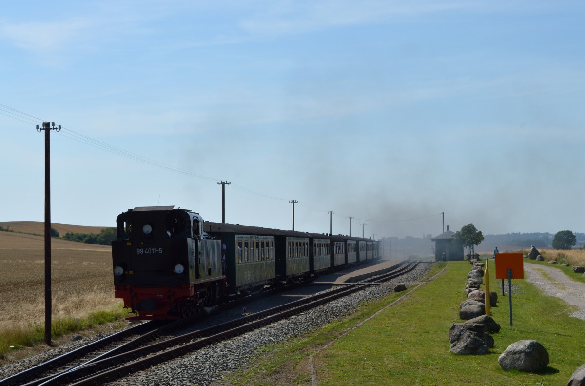 99 4011-5 fährt mit P 107 nach einem kurzem Halt aus dem Hp.Seelvitz am 06.08.2015 aus