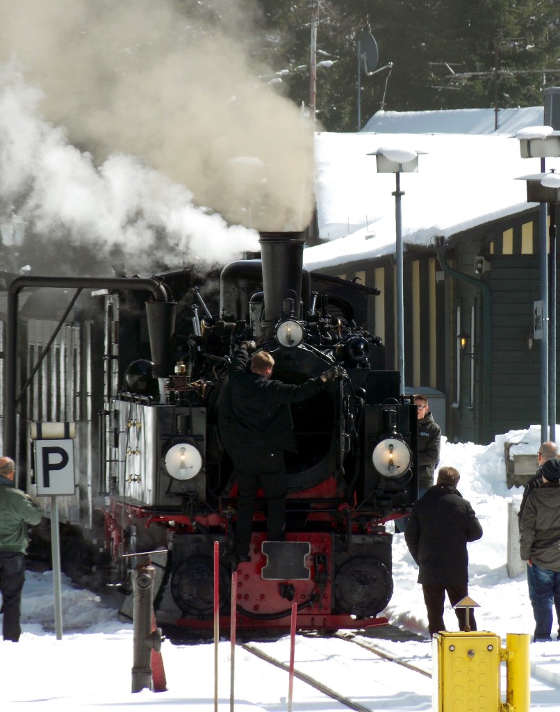 99 5901 mit geöffneter Rauchkammertür am 03.04.2015 in Schierke.Fotograf war Stefan Marx.