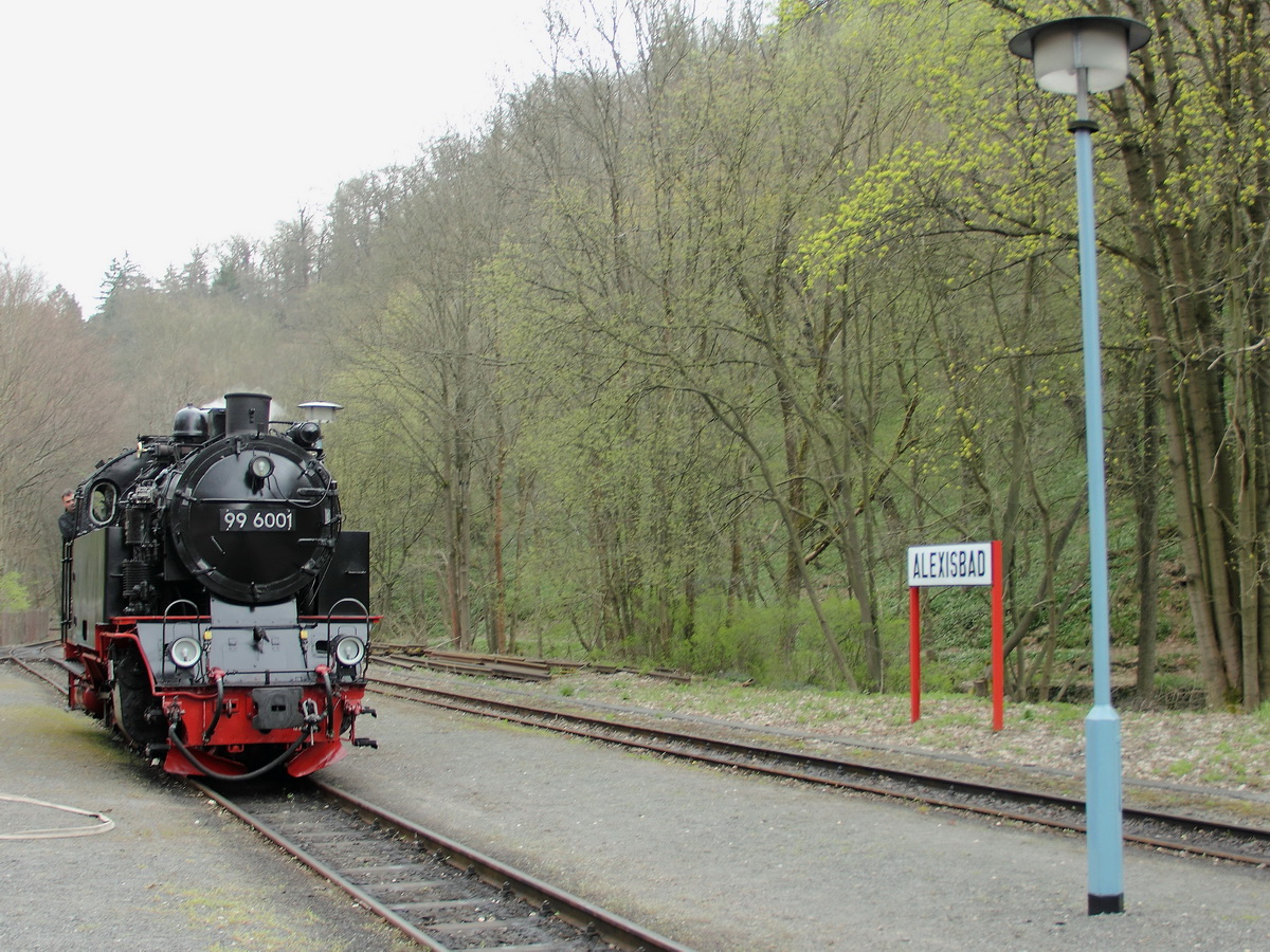 99 6001 am 26. April 2015 beim Rangieren im Bahnhof Alexisbad. 