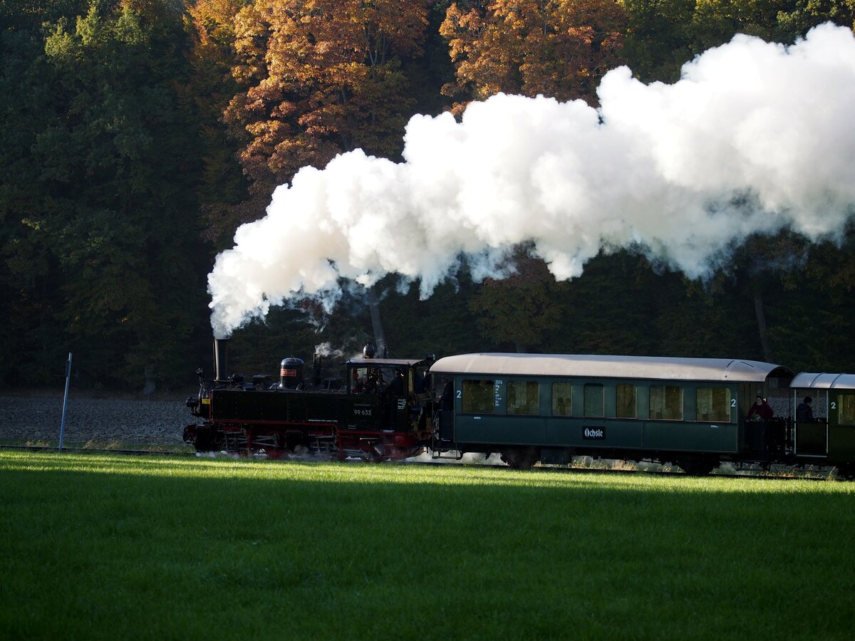 99 633 Tssd das  Öchsle im Anstieg bei Reinstetten am 02.10.2021.