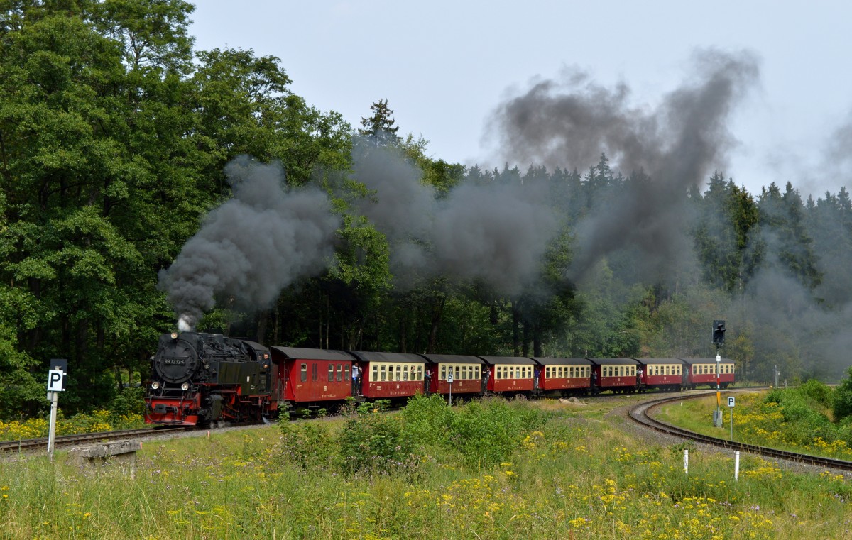 99 7232-4 bei der Ausfahrt mit N 8920 aus Drei-Annen-Hohne am 12.08.2015