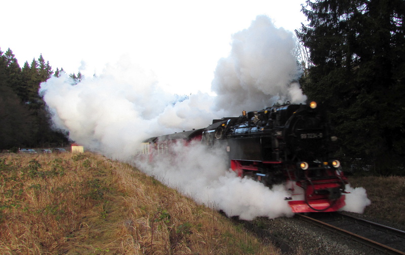 99 7234-0 bei der Ausfahrt aus Drei Annen Hohne am 10.Jan.2014