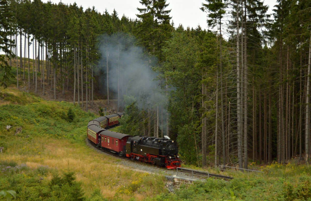 99 7241-5 stürmt mit N 8935 nahe dem Gasthaus Drei-Annen Bergauf am 12.08.2015