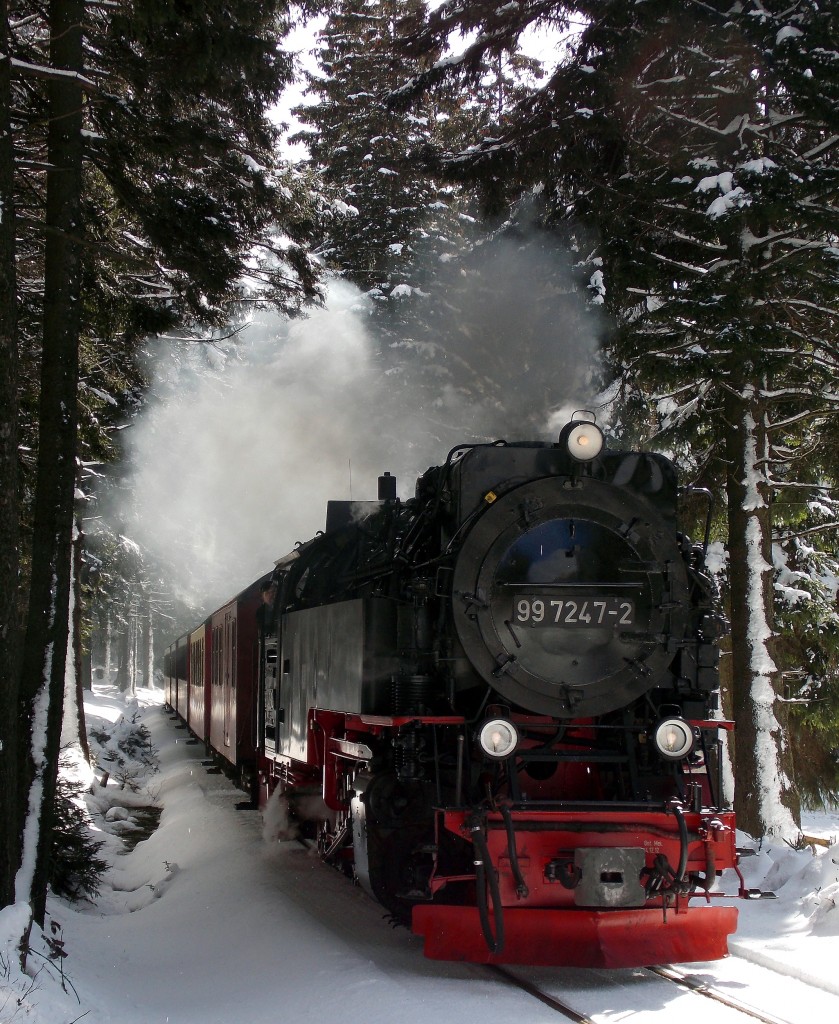 99 7247-2 bei der Einfahrt in Schierke am 03.04.2015.Fotograf war Stefan Marx.