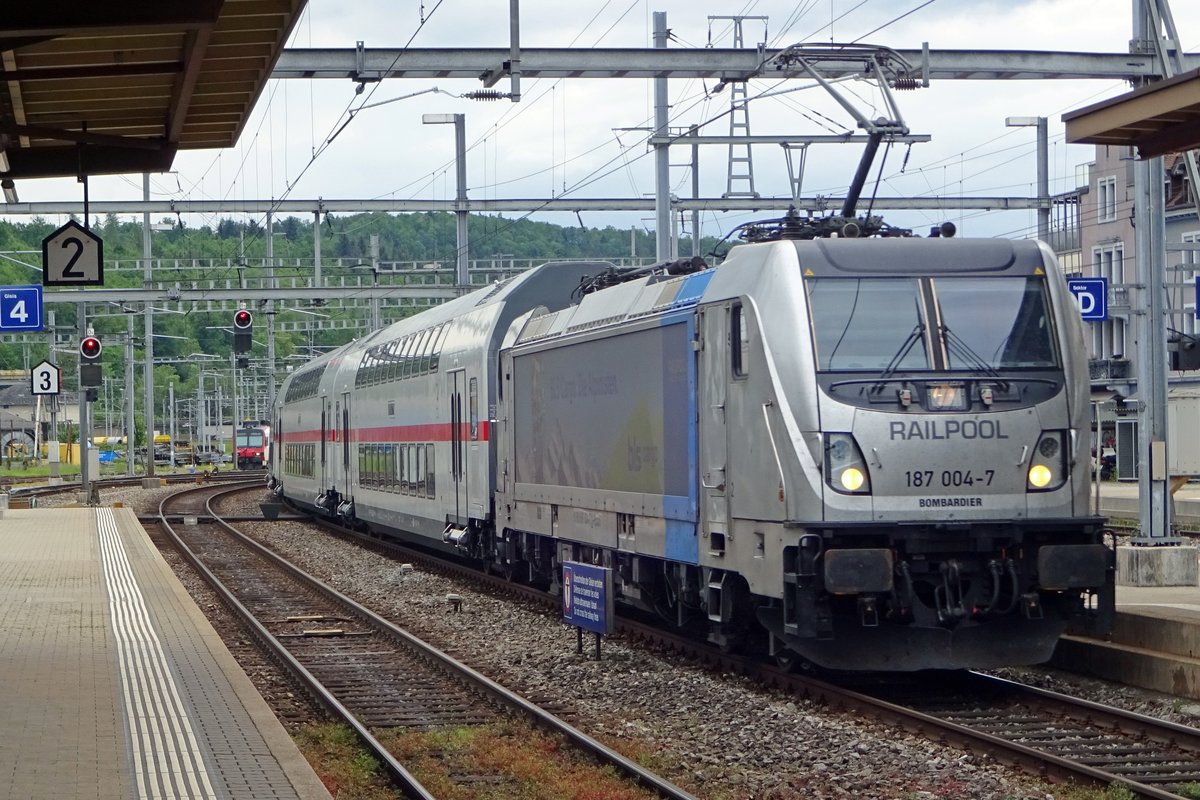 Am 25 Mai 2019 macht 187 004 mit ein DB IC-2 garnitur ein Probefahrt durch u.�. Brugg AG.