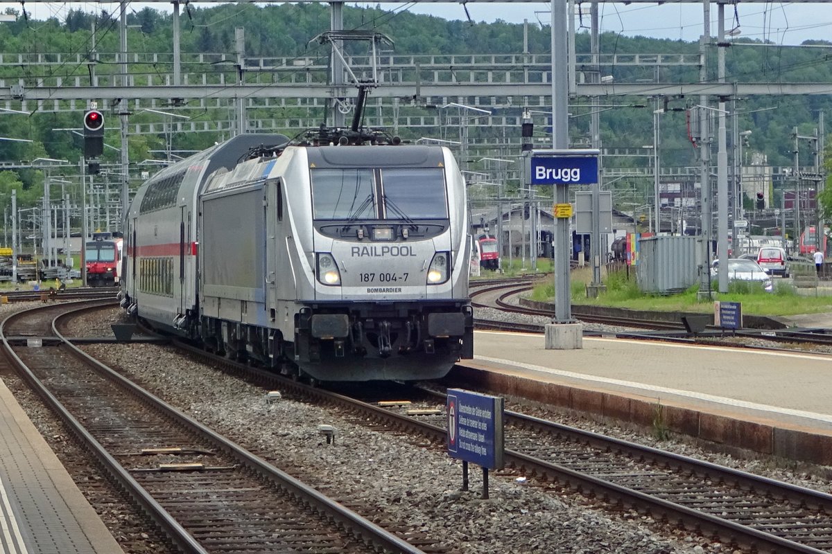 Am 25 Mai 2019 macht 187 004 mit ein DB IC-2 garnitur ein Probefahrt durch u.�. Brugg AG.