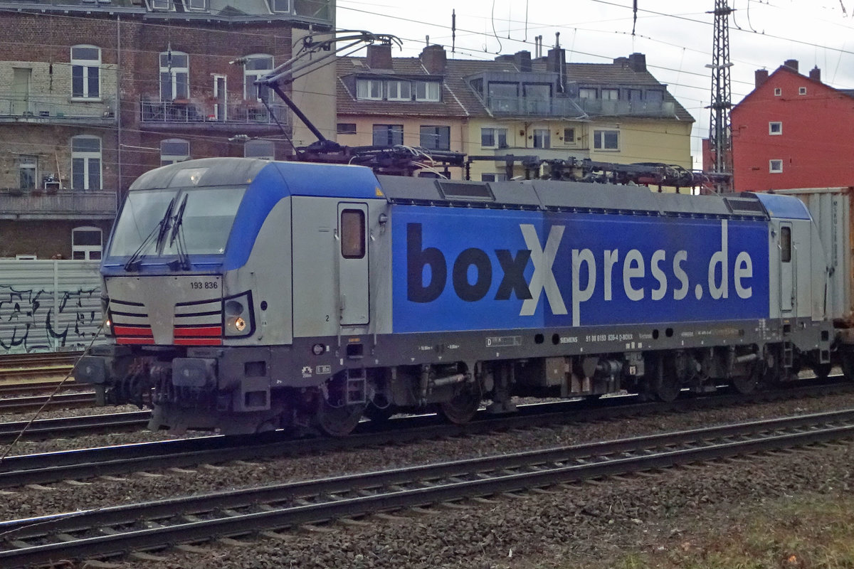 Am grauen 20.Februar 2020 durchfahrt BoxXpress 193 836 K�ln West.