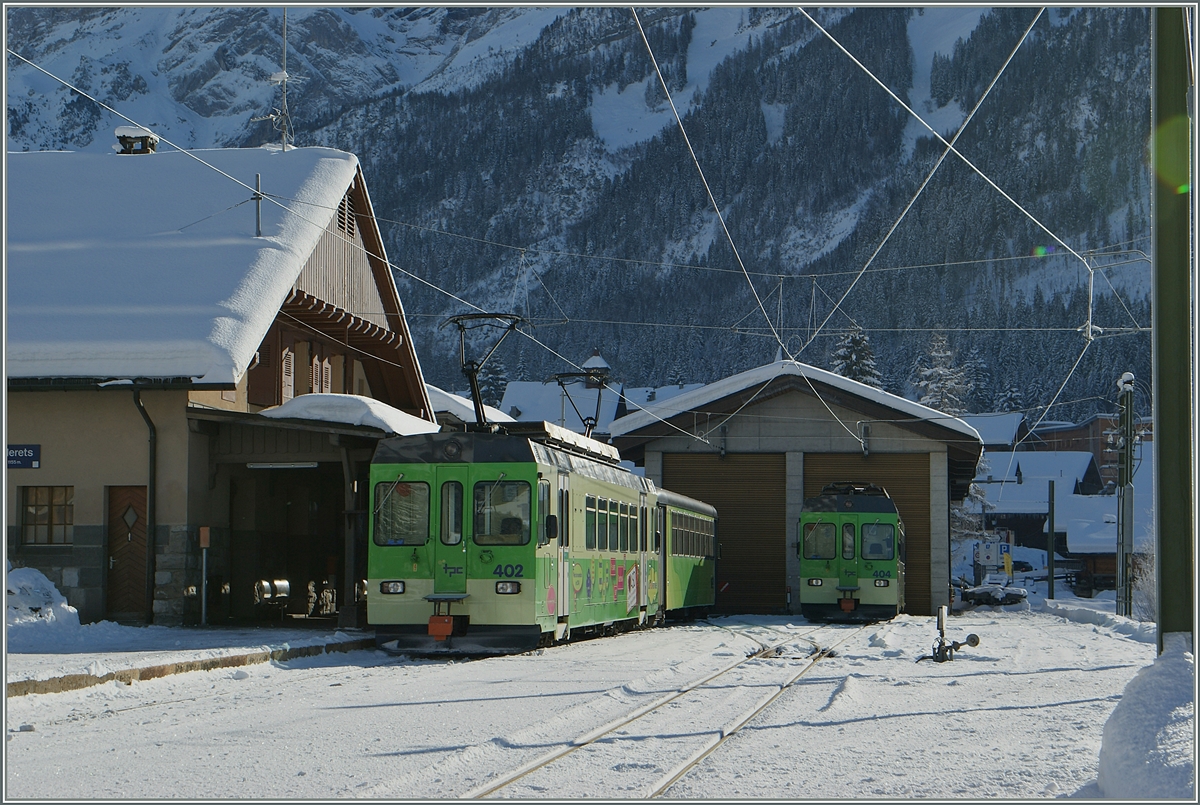 ASD BDe 4/4 402 und 404 in Les Diablerets. 
25. Jan. 2014