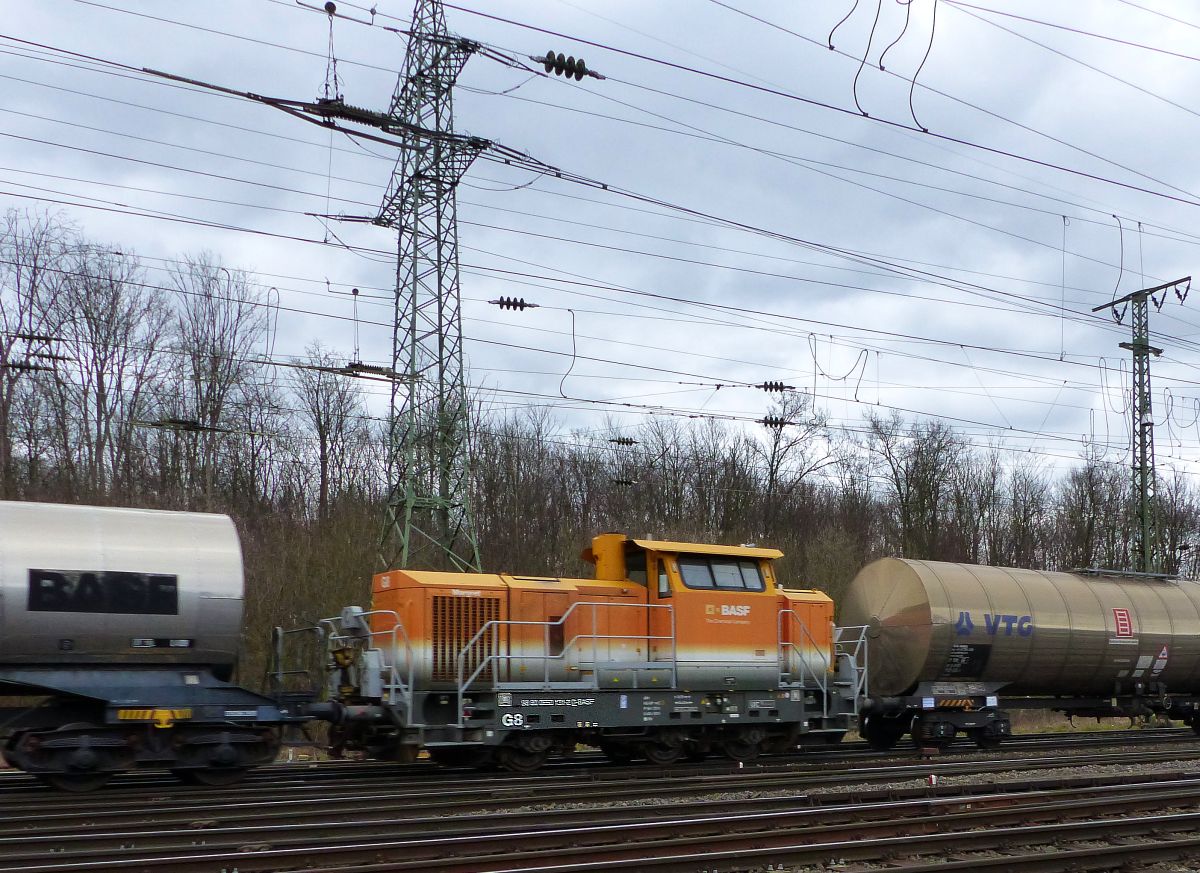 BASF Diesellokomotive G 8 (NVR-Nummer: 98 80 0650 131-2 D-BASF) mit der Name   Margret  Baujahr 2013. Rangierbahnhof Kln Gremberg. Porzer Ringstrae, Kln 08-03-2018.

BASF diesellocomotief G 8 (NVR-nummer: 98 80 0650 131-2 D-BASF) met de naam   Margret  bouwjaar 2013. Rangeerstation Keulen Gremberg. Porzer Ringstrae, Keulen 08-03-2018.