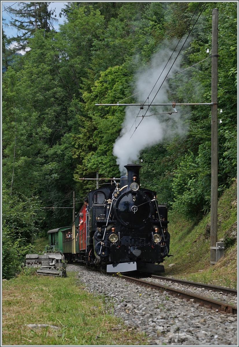 Bim Blonay-Chamby Pfingstfestival 2022 wurde die in Meiningen revidierte BFD HG 3/4 n° 3 offiziell wieder in Betrieb genommen. Hier ist glänzen schwarze Lok zwischen Chaulin und Chamby zu sehen.

6. Juni 2022