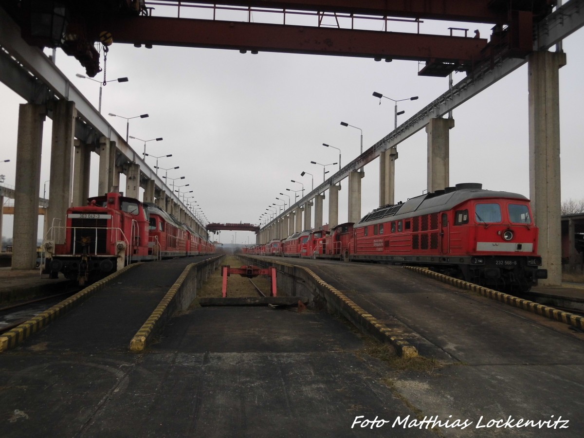 Blick auf die Ludmillas, V60 West und V90 in Mukran am 2.1.16