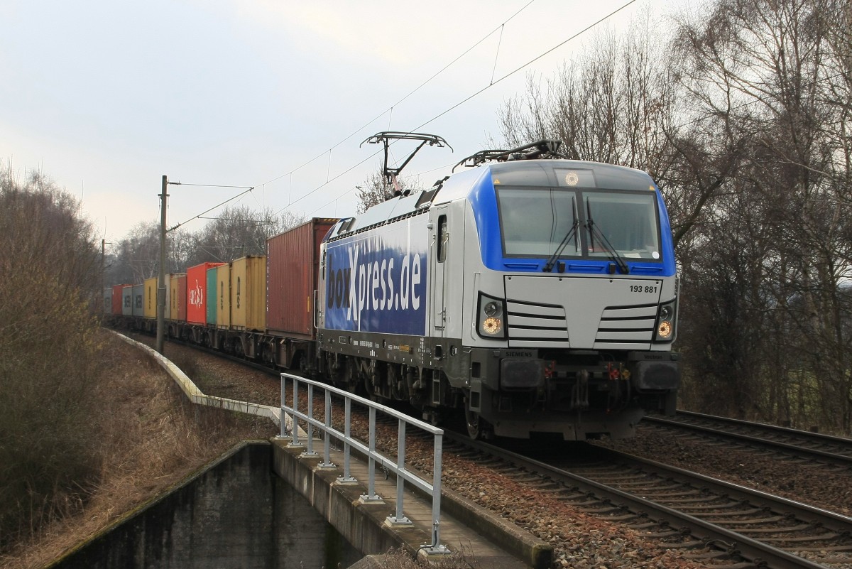 BoxXpress 193 881 mit Containerzug am 25.02.2015 in Hamburg-Moorburg