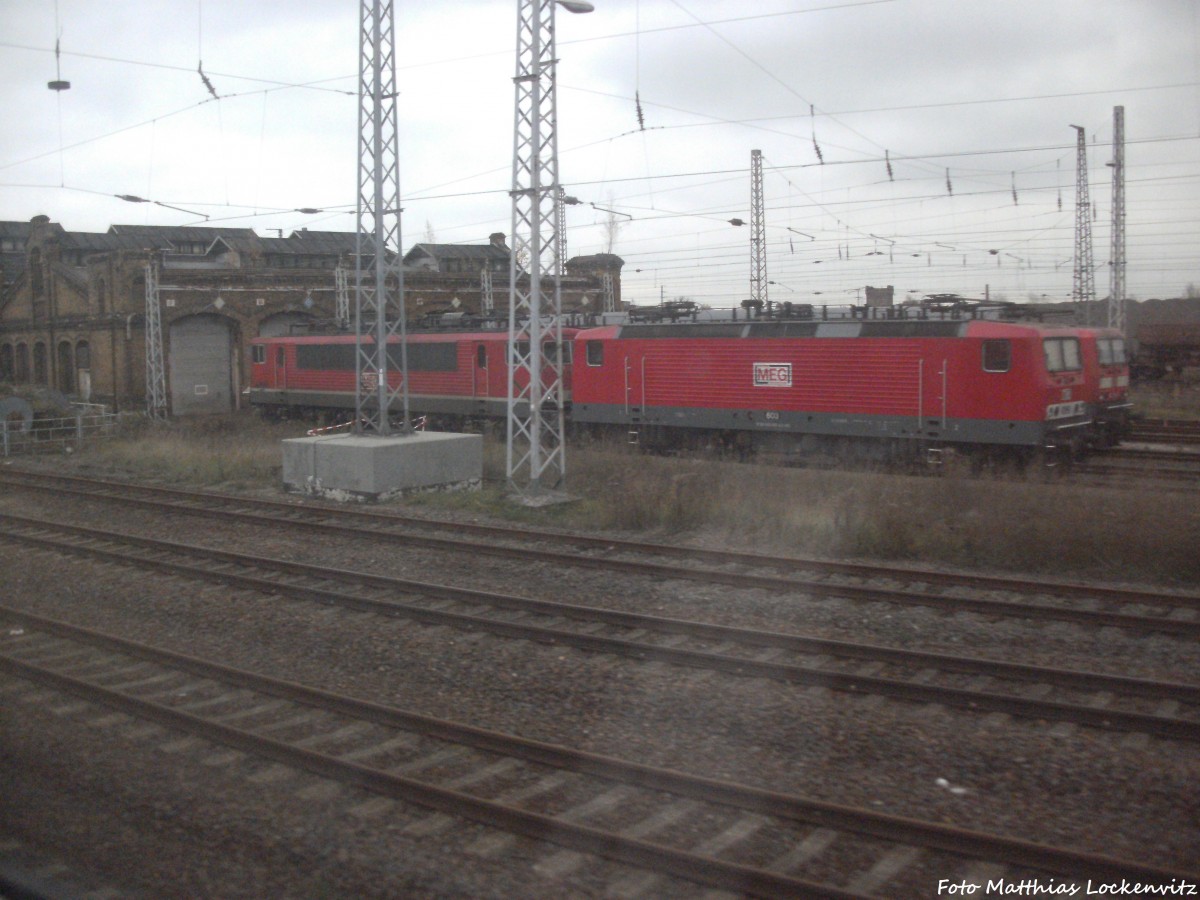 BR 155 und BR 143 der MEG abgestellt in Halle (Saale) Hbf am 5.11.14